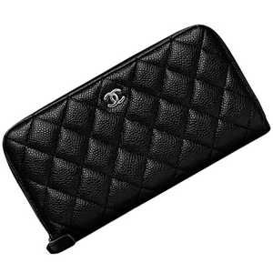 CHANEL Black Caviar Leather Logo Wallet